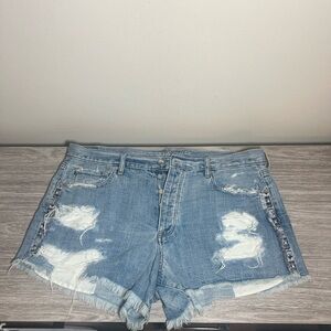 American Eagle High Rise Distressed Blue Jean Denim Shorts 18